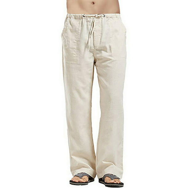 HOT Summer Men's Casual Cotton Linen Loose Trousers Long Baggy Beach Yoga Pants 